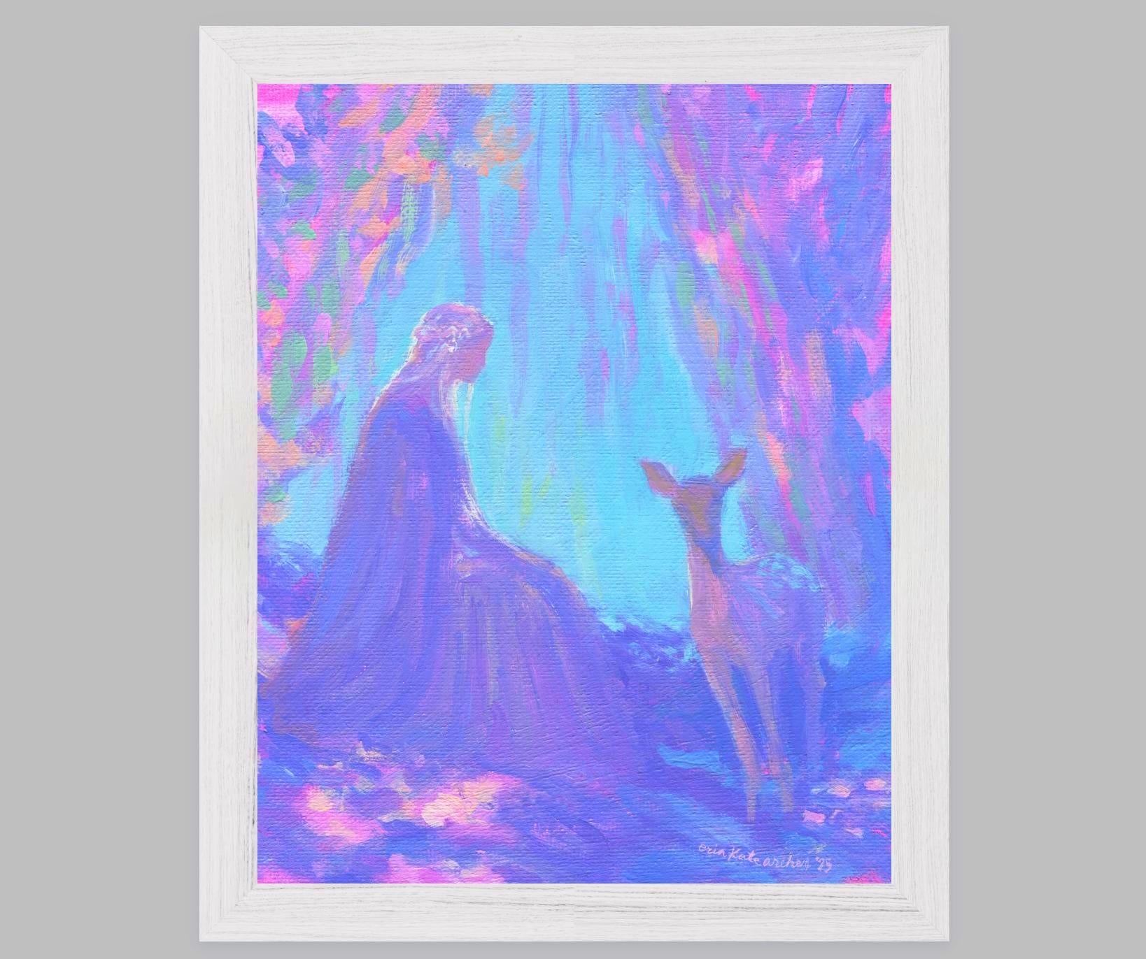 Fantasy Art Print: "the lady and the fawn" from original acrylic painting - inspired by fantasy novels and fairy tales