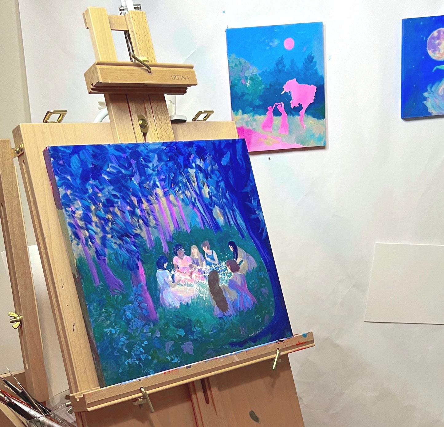 woven together - art print from original acrylic painting - fantasy landscape romantic illustration