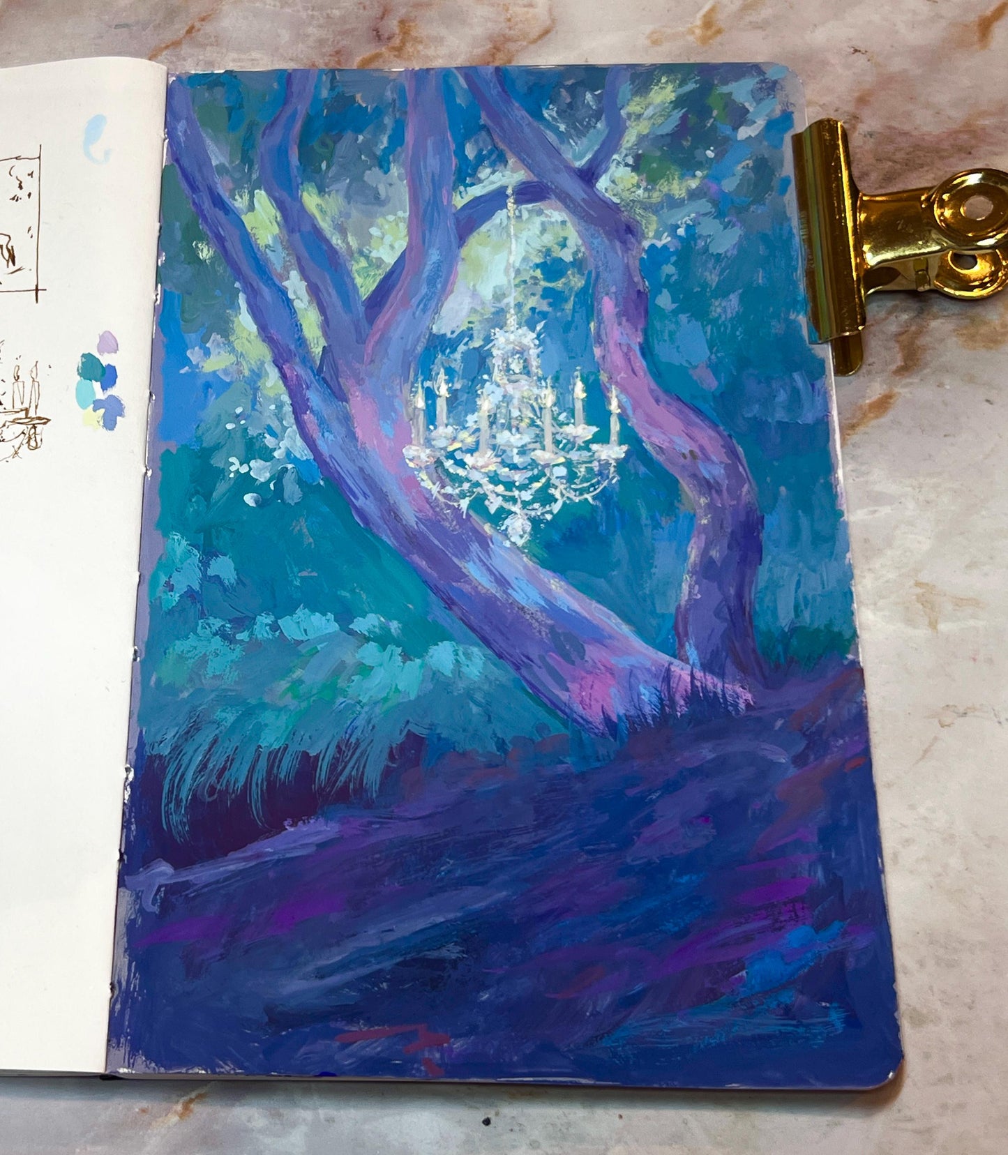 chandelier in the forest (definitely not a fae trap) art print from original gouache painting
