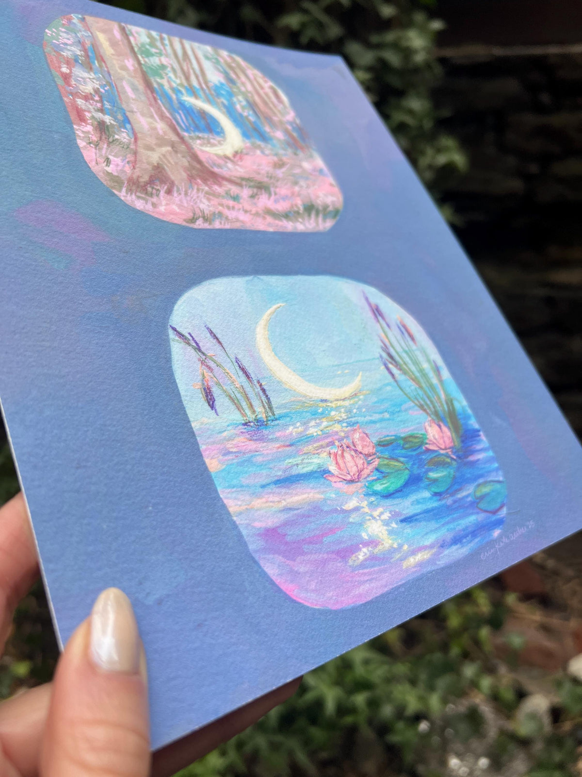 moonlit fantasy landscapes art print from original gouache painting
