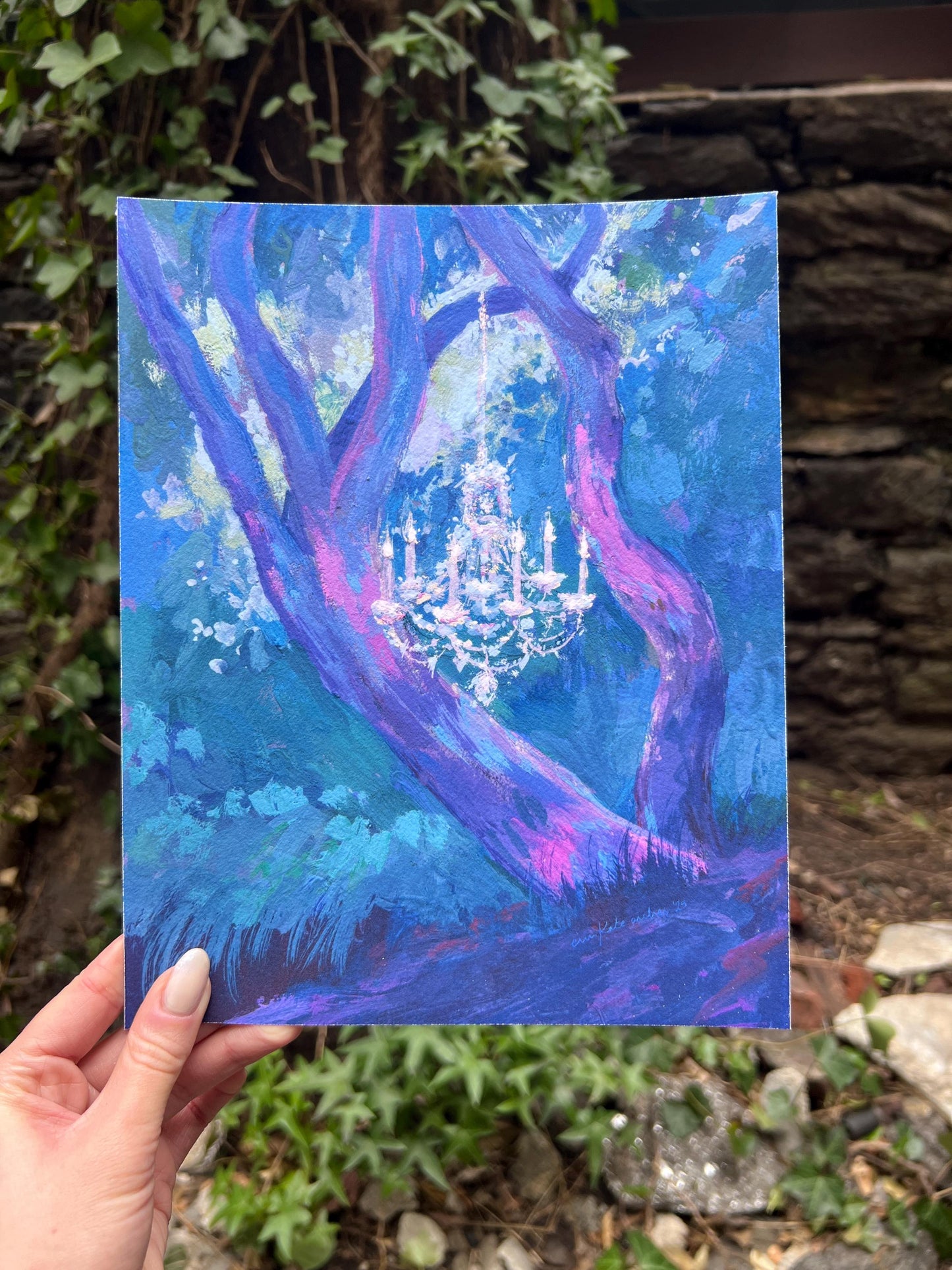 chandelier in the forest (definitely not a fae trap) art print from original gouache painting