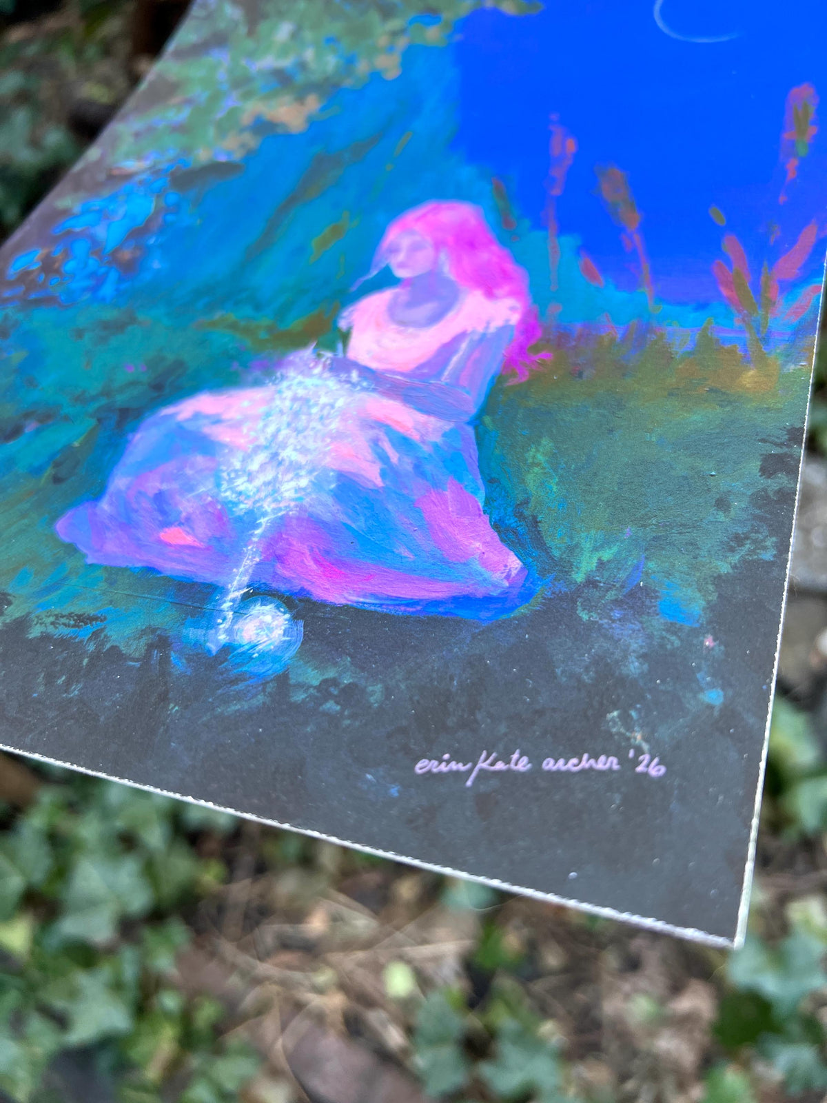 starlight stitcher - art print from original acrylic painting of a magical fantasy knitter