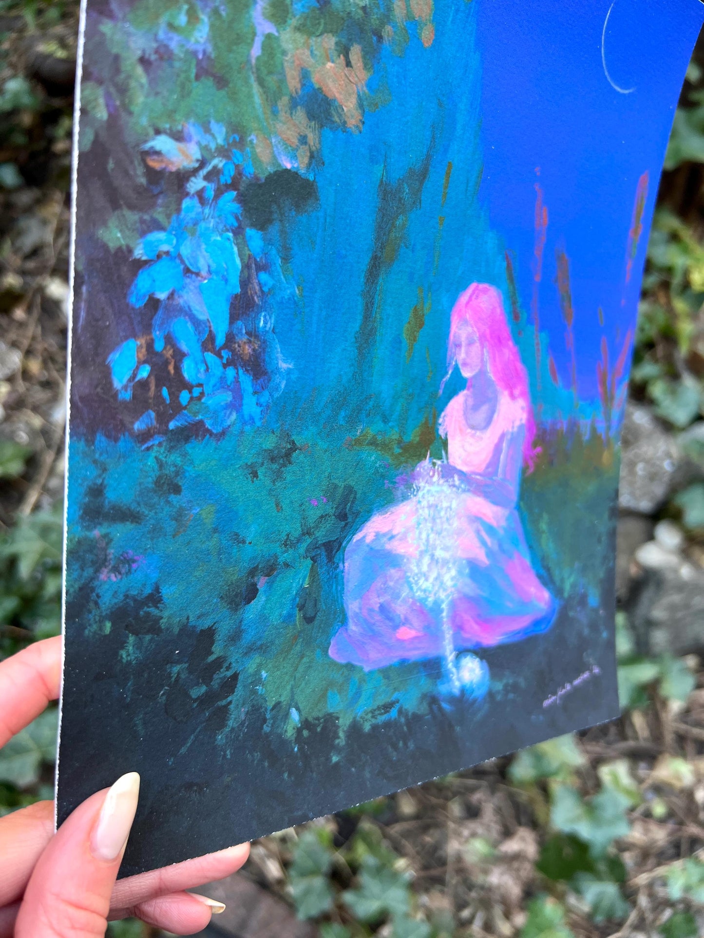 starlight stitcher - art print from original acrylic painting of a magical fantasy knitter