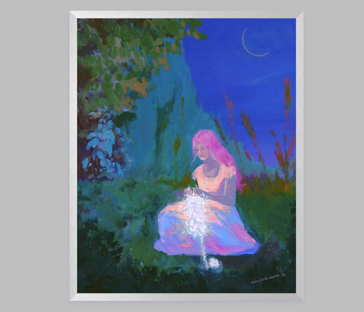 starlight stitcher - art print from original acrylic painting of a magical fantasy knitter
