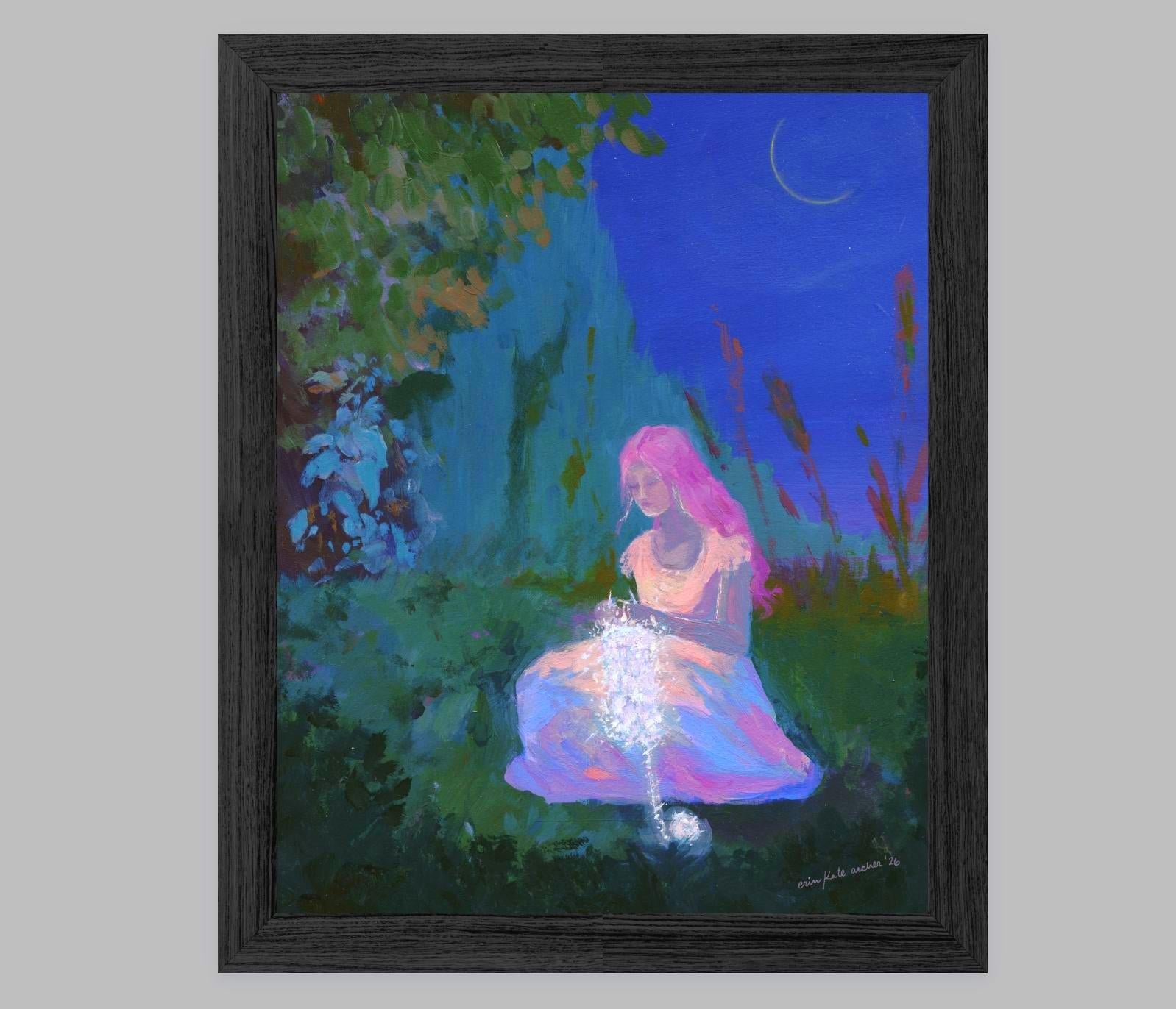 starlight stitcher - art print from original acrylic painting of a magical fantasy knitter