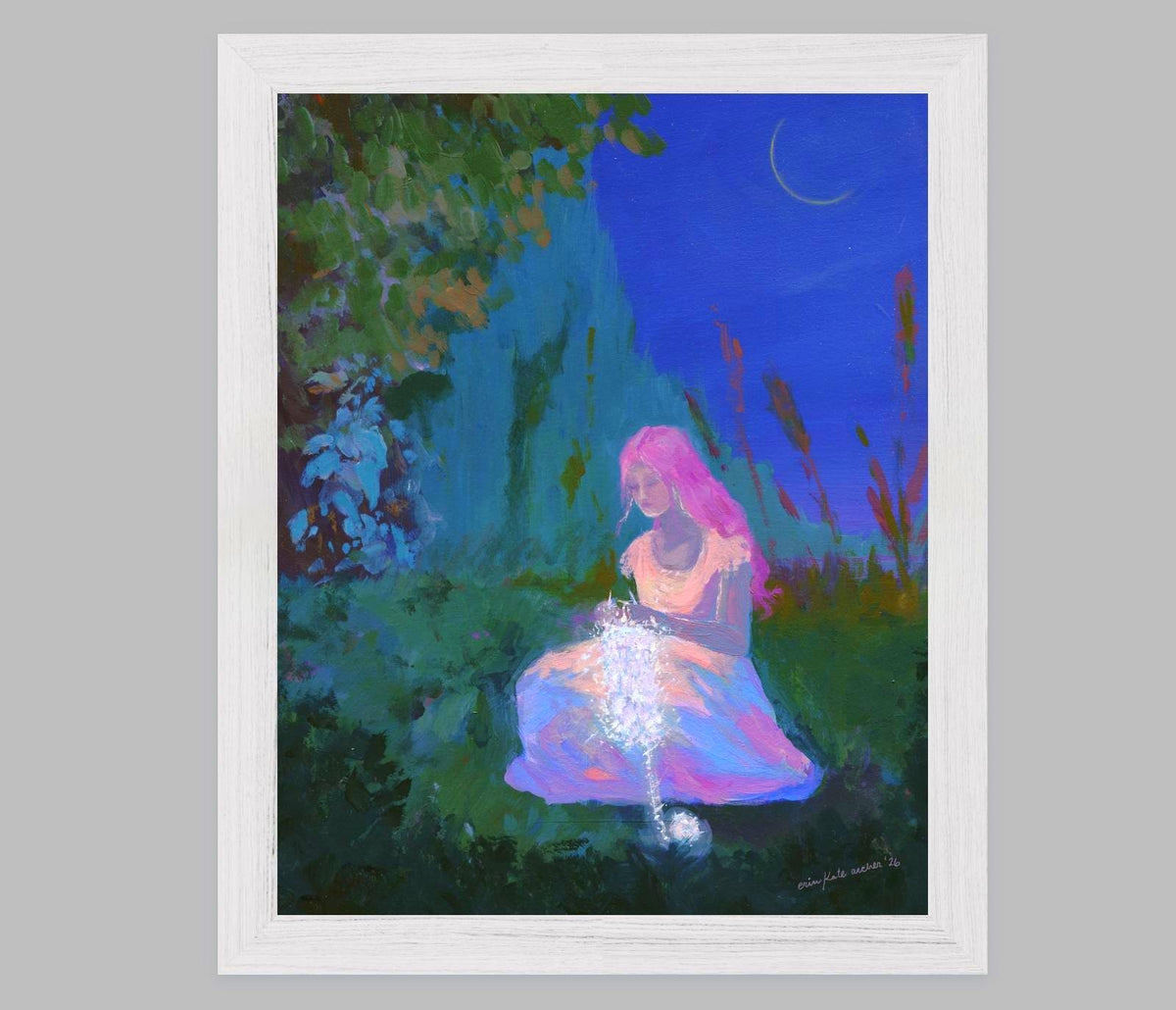 starlight stitcher - art print from original acrylic painting of a magical fantasy knitter