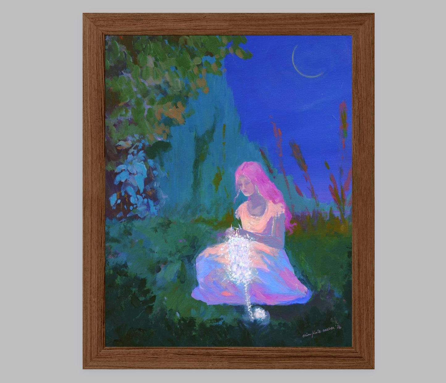starlight stitcher - art print from original acrylic painting of a magical fantasy knitter