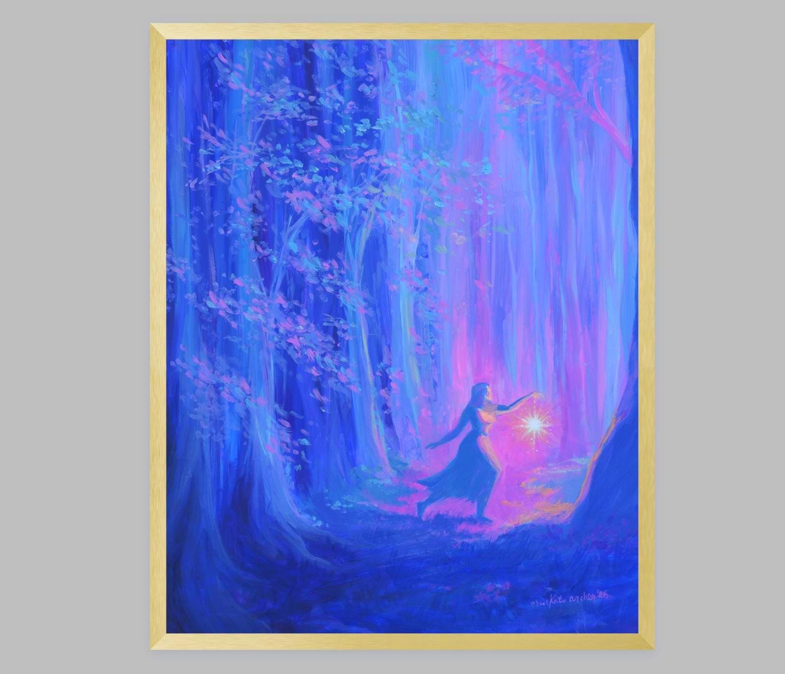 out with lanterns - fantasy art print from original acrylic painting