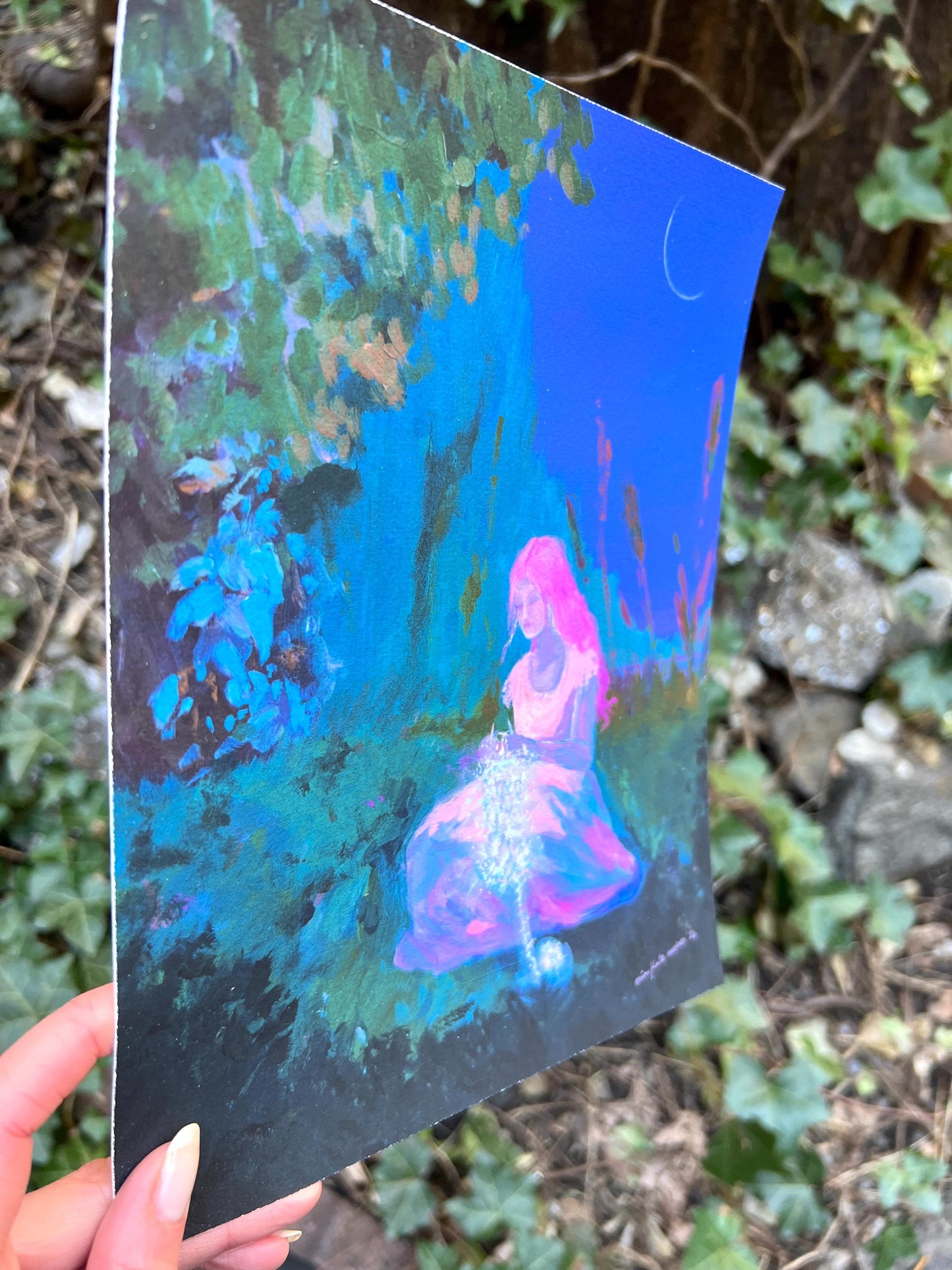 starlight stitcher - art print from original acrylic painting of a magical fantasy knitter