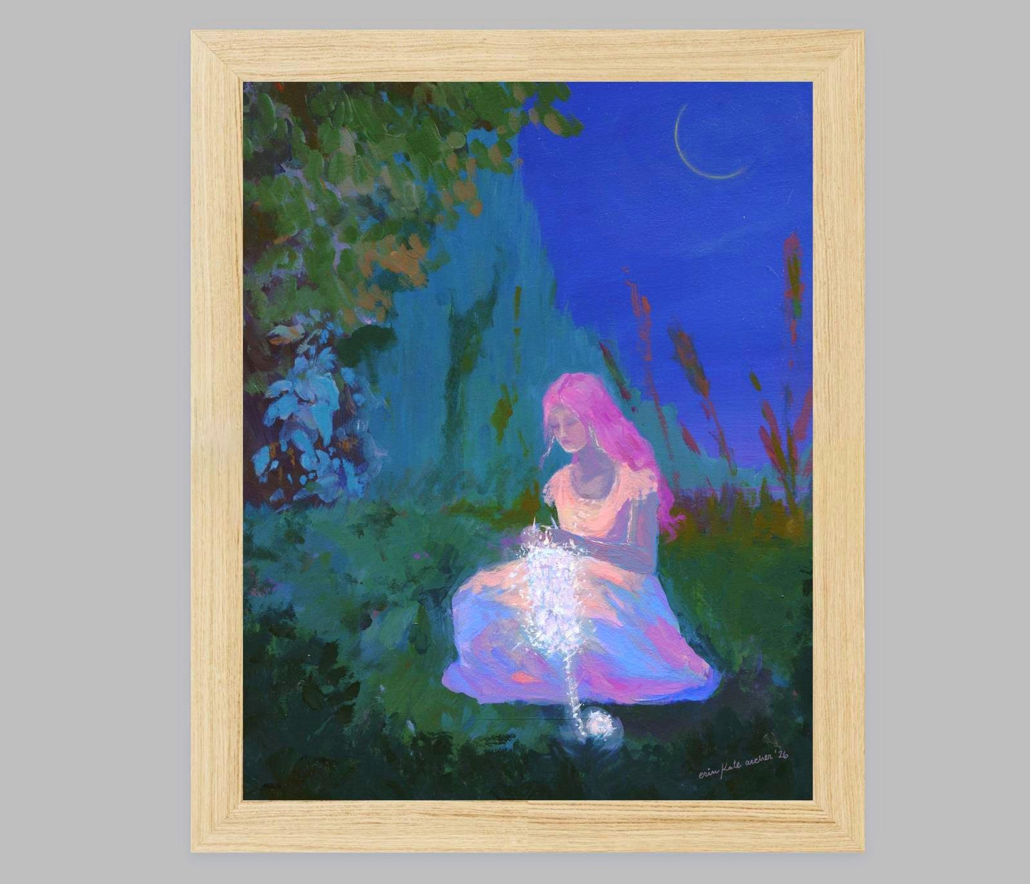 starlight stitcher - art print from original acrylic painting of a magical fantasy knitter