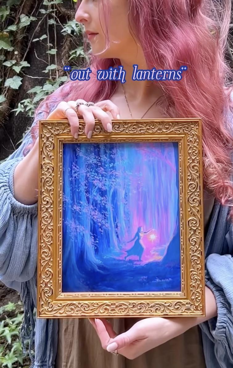 out with lanterns - fantasy art print from original acrylic painting