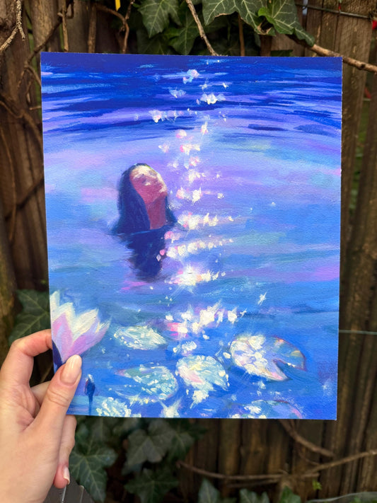 water lily swimmer - art print from original oil painting