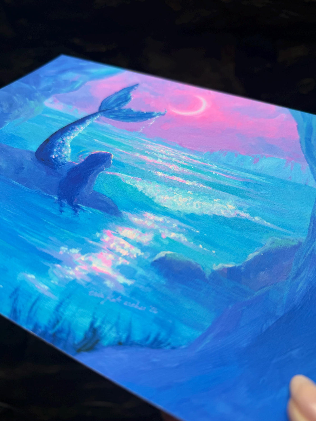 mermaid at the cliffs art print from original acrylic painting