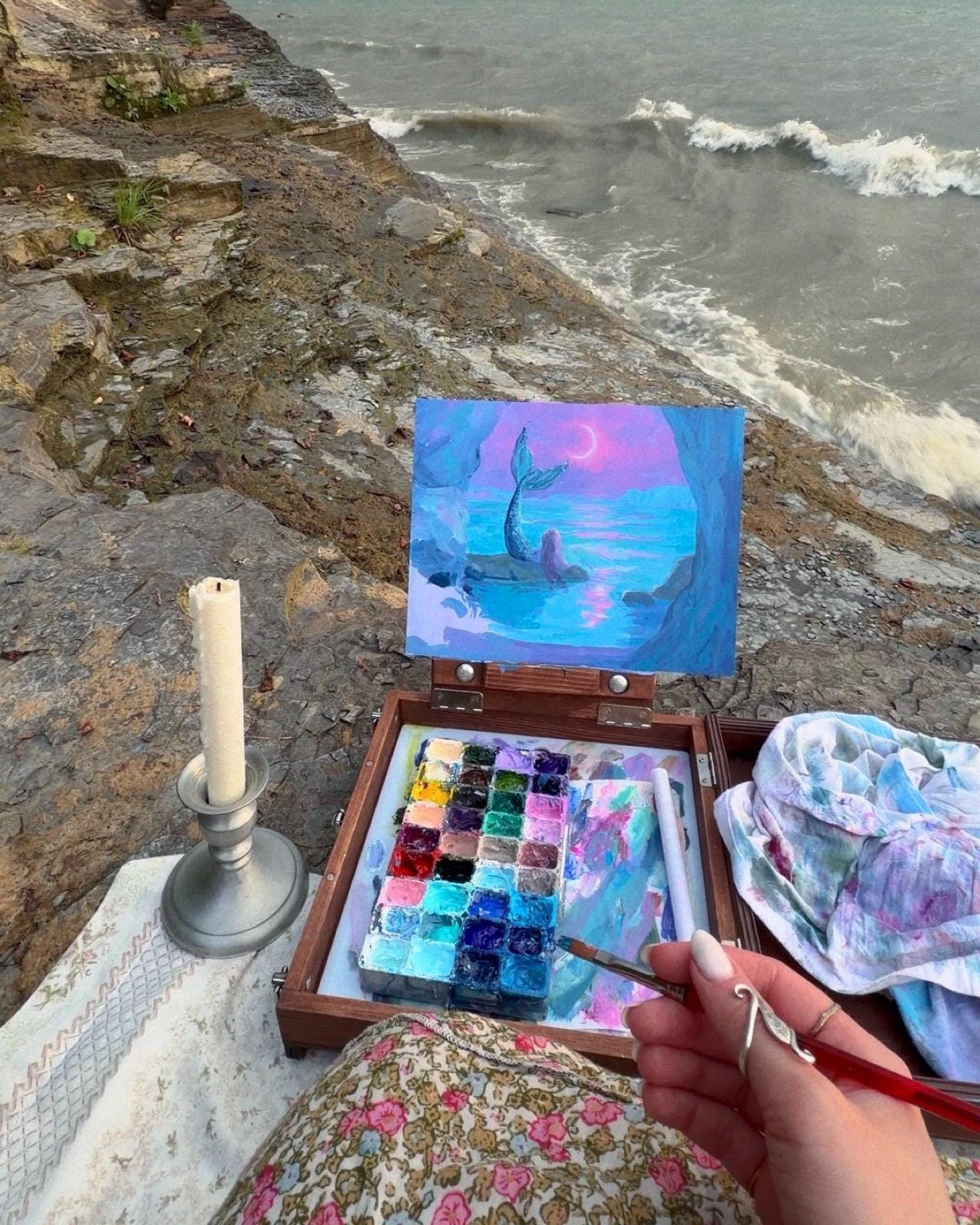 mermaid at the cliffs art print from original acrylic painting