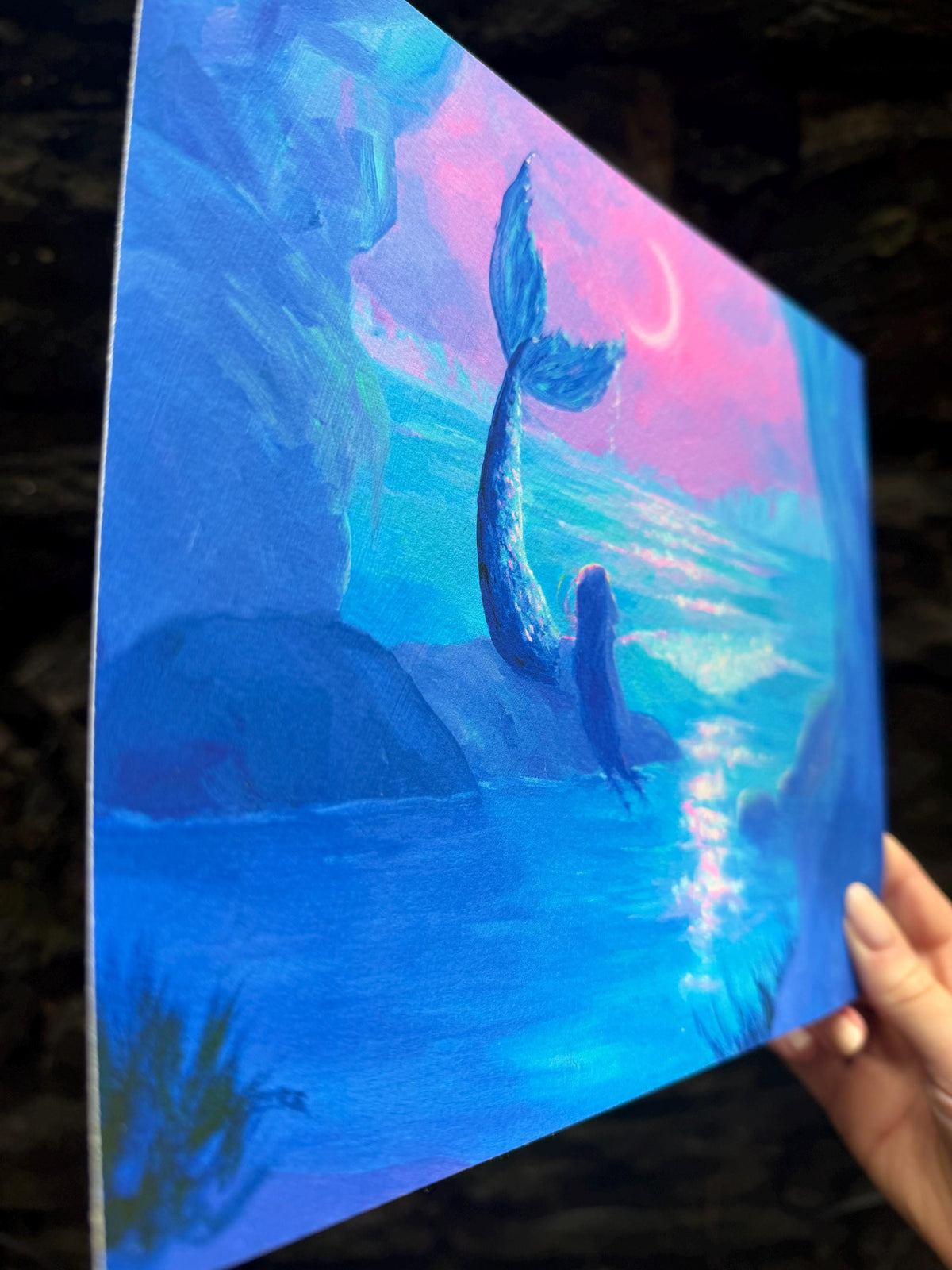 mermaid at the cliffs art print from original acrylic painting