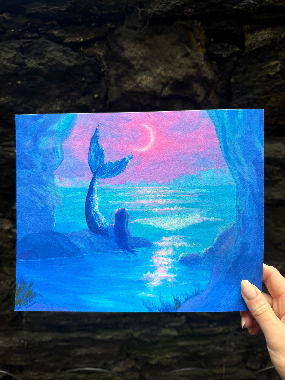 mermaid at the cliffs art print from original acrylic painting