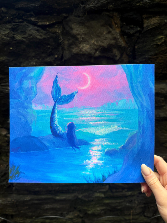 mermaid at the cliffs art print from original acrylic painting