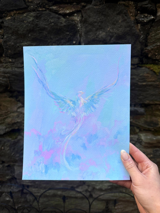 pheonix rising- fantasy creature illustration art print from original gouache painting