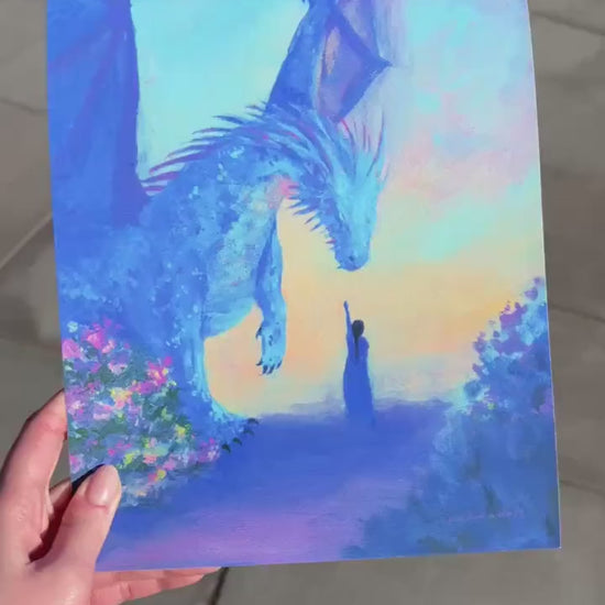 the dragon's chosen - fantasy dragon rider illustration art print from original acrylic painting