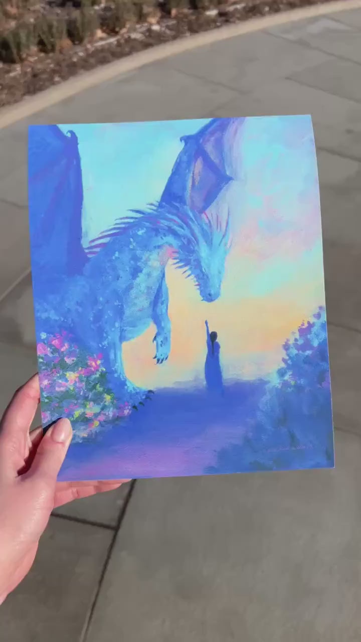 the dragon's chosen - fantasy dragon rider illustration art print from original acrylic painting