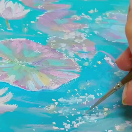 Moonlit Water Lilies Art Print: "I Wish You more than a Kinder Sea" from original Gouache Painting