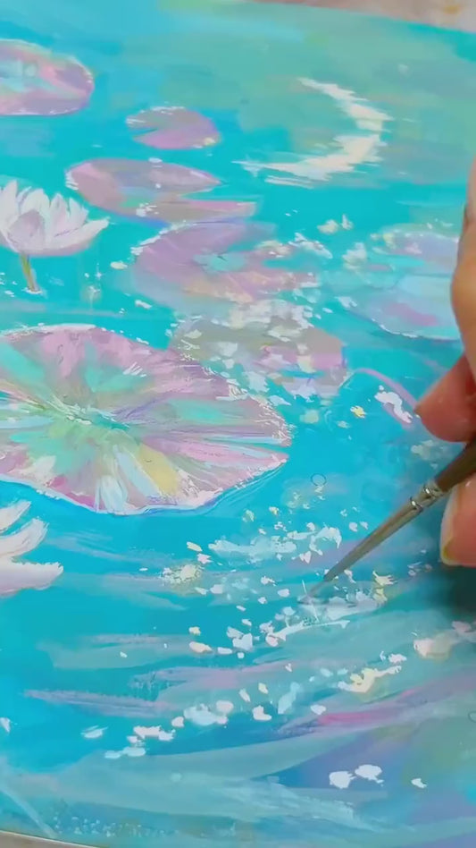 Moonlit Water Lilies Art Print: "I Wish You more than a Kinder Sea" from original Gouache Painting