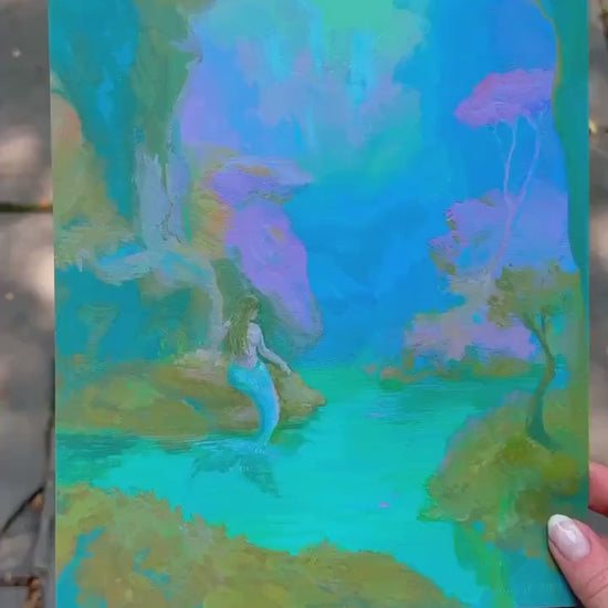 mermaid lagoon art print from original gouache painting