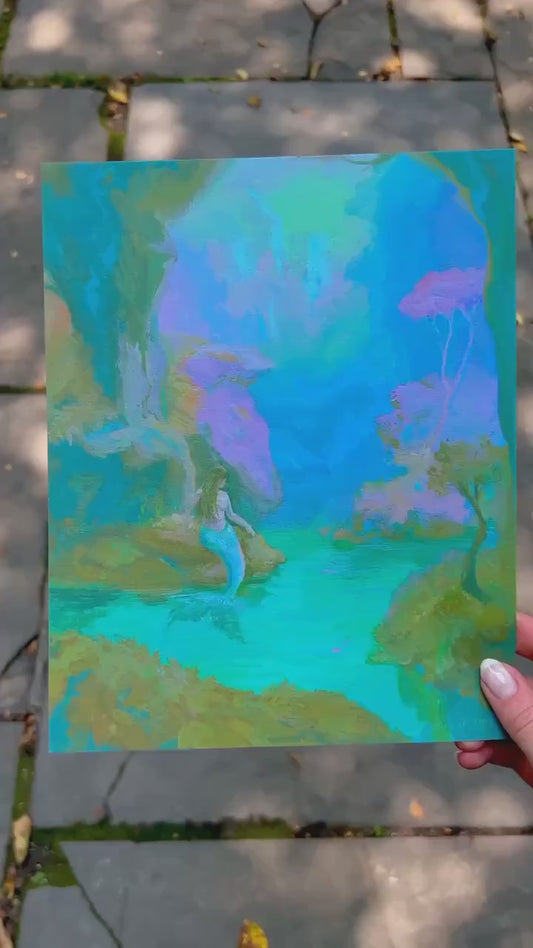 mermaid lagoon art print from original gouache painting