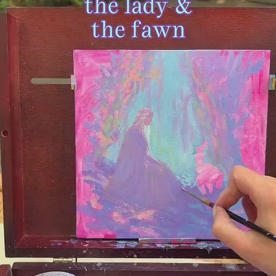 Fantasy Art Print: "the lady and the fawn" from original acrylic painting -  inspired by fantasy novels and fairy tales