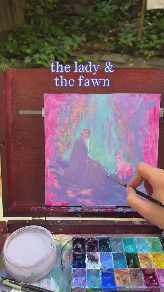 Fantasy Art Print: "the lady and the fawn" from original acrylic painting -  inspired by fantasy novels and fairy tales