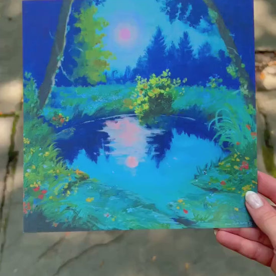 moonlit dip -  art print from original acrylic painting - fantasy landscape romantic illustration