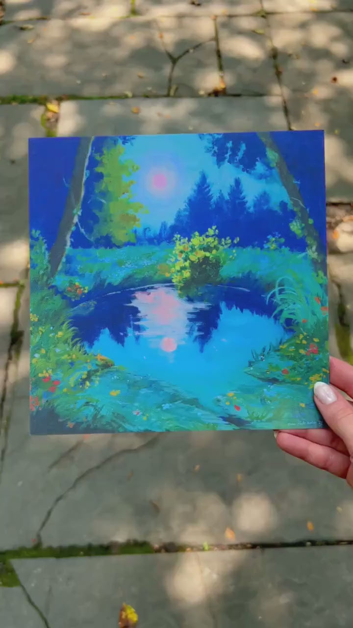 moonlit dip -  art print from original acrylic painting - fantasy landscape romantic illustration