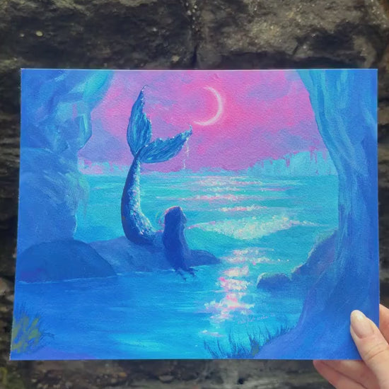 mermaid at the cliffs art print from original acrylic painting