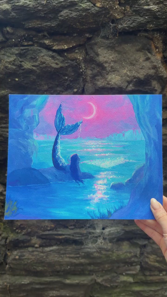 mermaid at the cliffs art print from original acrylic painting