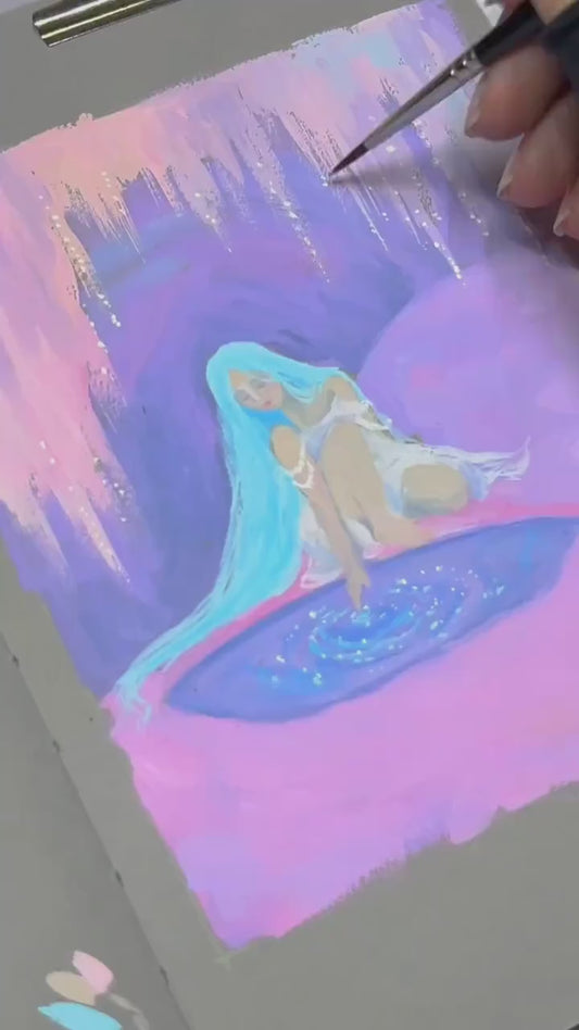 dreaming pool - art print from original gouache painting