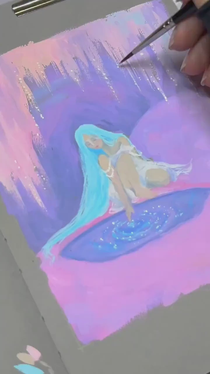 dreaming pool - art print from original gouache painting