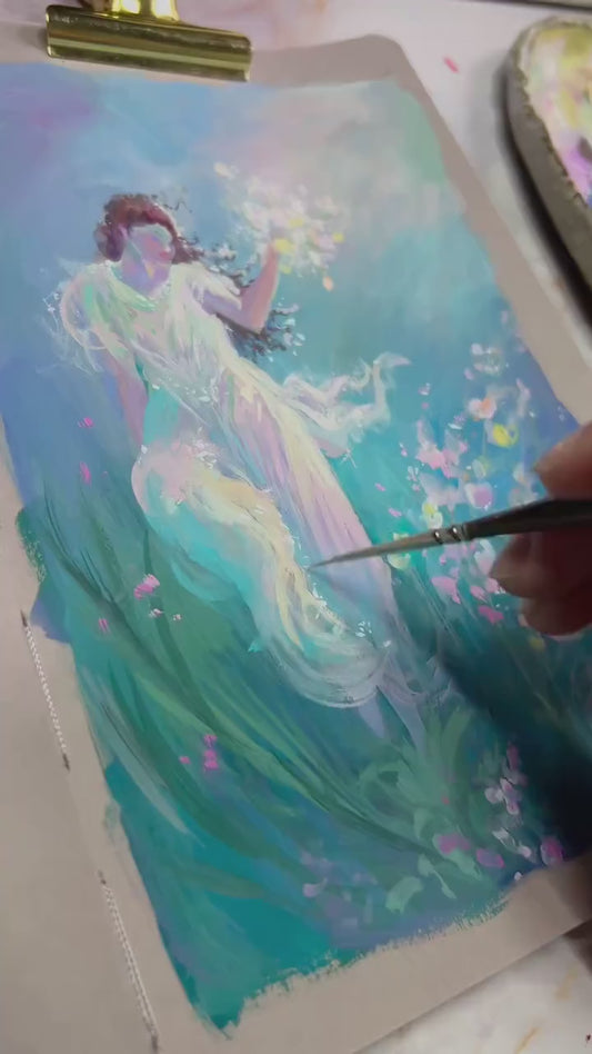Pastel Gouache Art Print: "Spring will come" Maiden - spring goddess calming magical romantic pastel-color