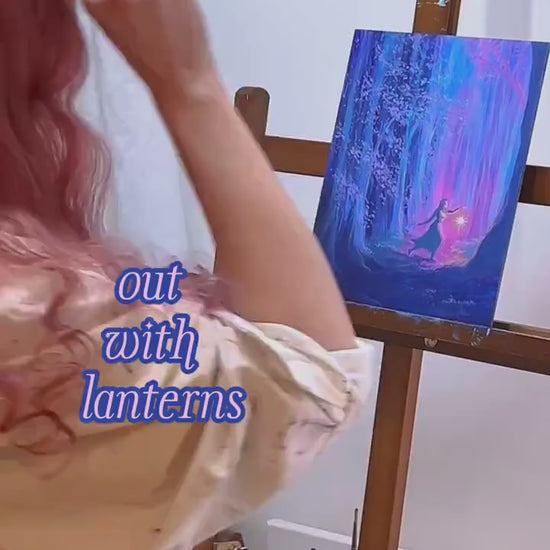 out with lanterns - fantasy art print from original acrylic painting