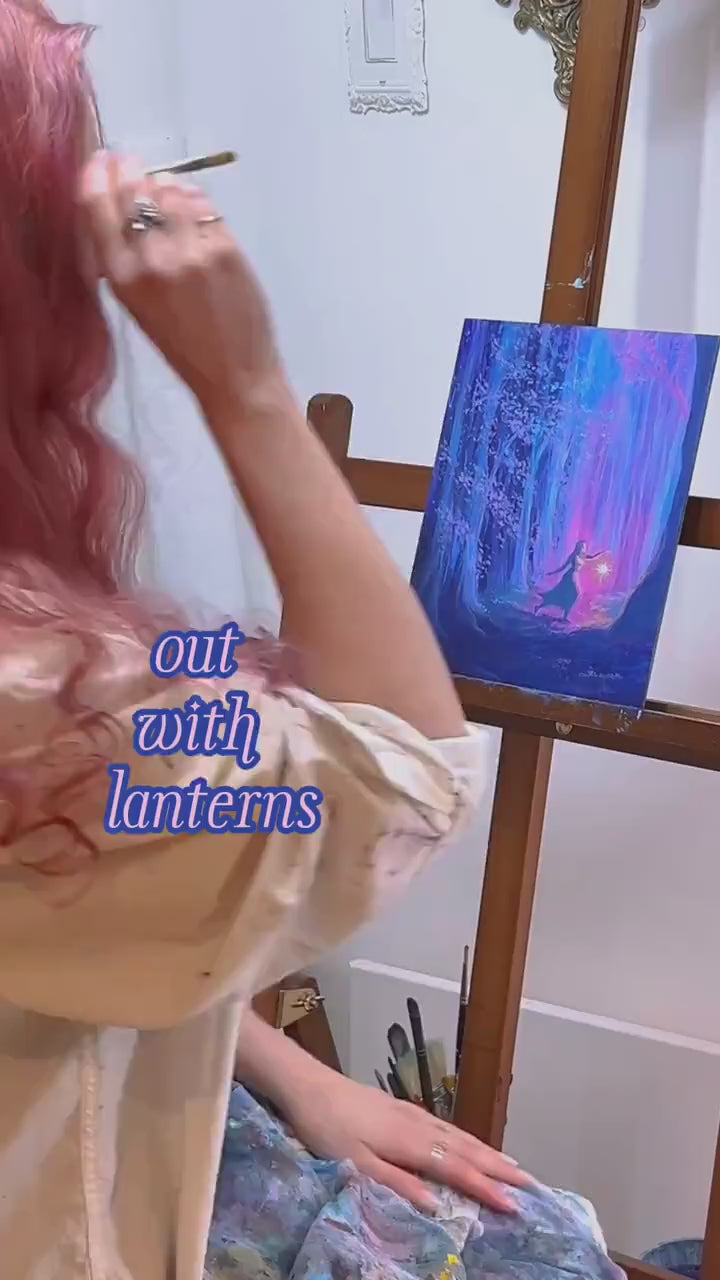 out with lanterns - fantasy art print from original acrylic painting