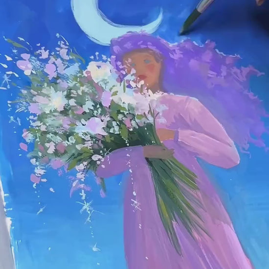 moondew - art print from original gouache painting - magical celestial fairytale