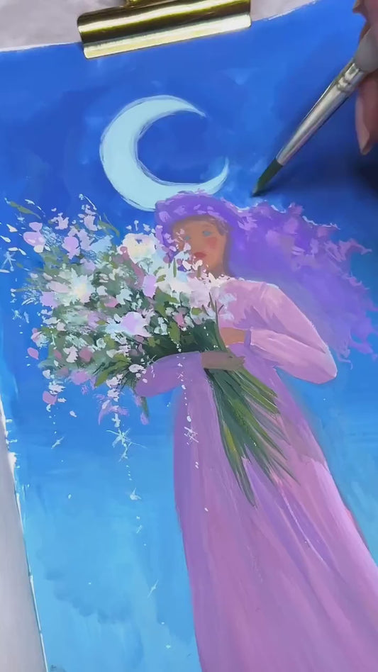moondew - art print from original gouache painting - magical celestial fairytale