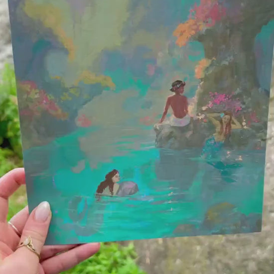 three in the mermaid lagoon art print from original gouache painting